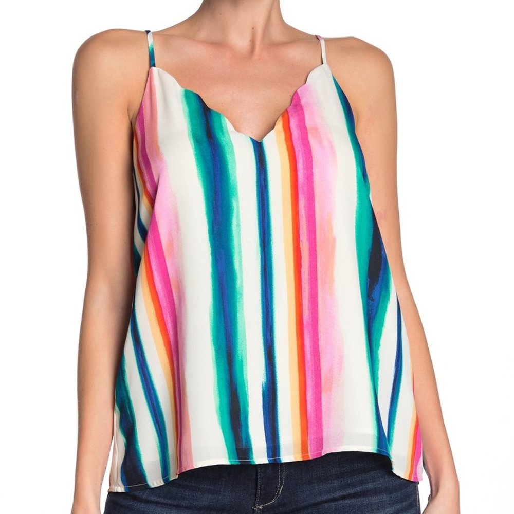 Socialite Scalloped V-Neck Striped Camisole